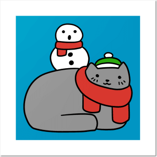 Snowman and Cat Posters and Art